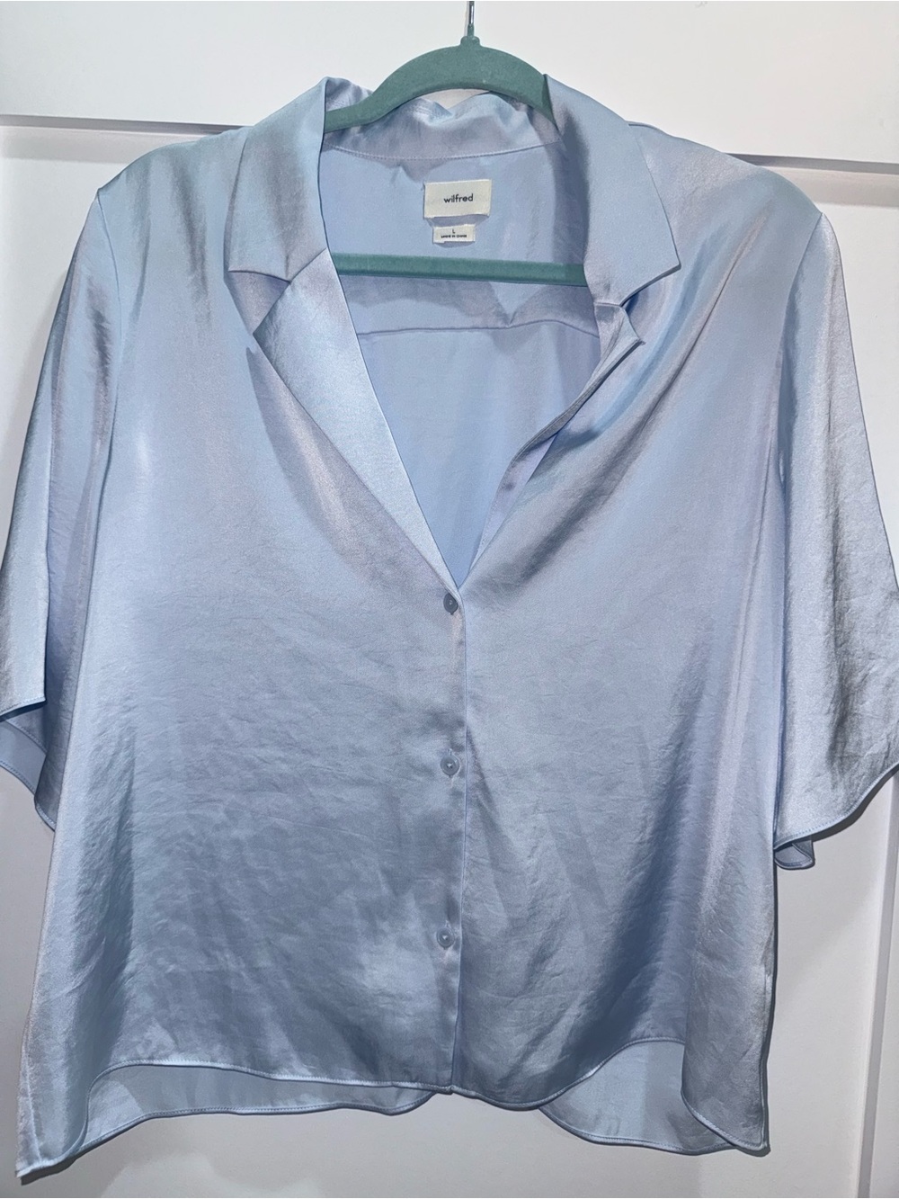 Aritzia Wilfred Light Blue Satin Button-Front Women's Top